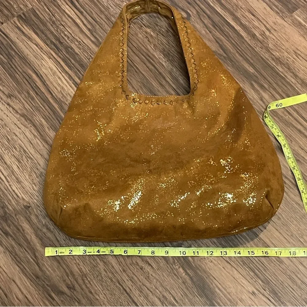Deux Lux Oversized Shimmer Hobo Bag Camel Brown With Gold Flakes